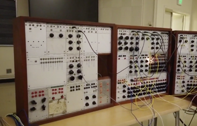 Header vintage buchla model 100 modular synthesizer from cal state university
